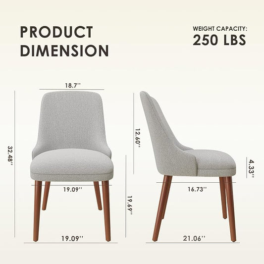 MALOL Dining Room Chair Set of 2, Upholstered Kitchen Chairs with Wood Legs, High-Back Padded Dining Chairs for Dining Room/Restaurant/Cafe, Light Grey