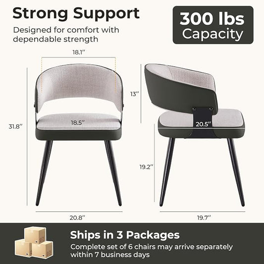 Dining Chairs Set of 6, Modern Upholstered Kitchen & Dining Room Chairs with Breathable Woven Fabric, Easy to Assemble & Clean for Dining Room, Restaurant, Cafe