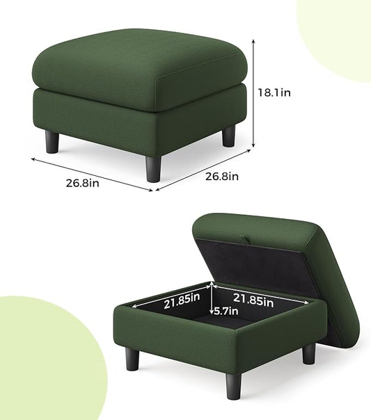 Welzona Teddy Storage Ottoman, 26.7" Large Living Room Ottoman, All-Wood Coffee Table Ottomans with Storage, Tool-Free Setup Ottomans for Living Room, Bench for Bedroom, Green