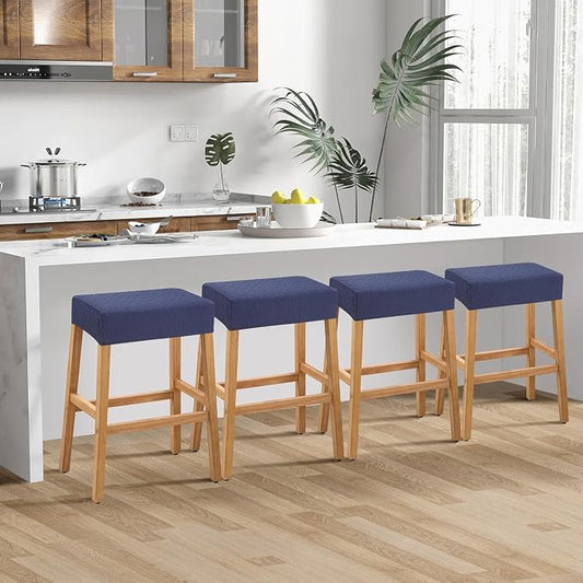YISUN Stool Covers Rectangle - 4 Pack Stretch Waterproof Saddle Seat Cover Counter Bar Stools Bar Chairs Covers Kitchen Island Chairs Cushion Protector (4, Argyle-Navy Blue)