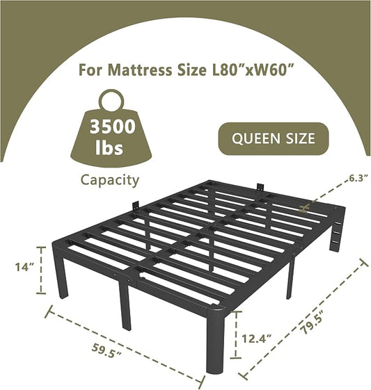 ITIMIDI 14 Inch Queen Bed Frame, Heavy Duty Metal Platform Bed Frame Queen Size, Safety Design with Rounded Corner Legs and DIY Headboard, High Load-Bearing, Noise Free, No Box Spring Needed, Black