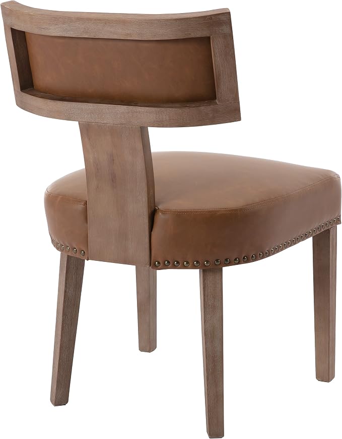 RIVOVA Mid Century Modern Dining Chairs Set of 6, Farmhouse Dining Chairs with Nailhead Trim, Faux Leather Upholstered Dining Room Chairs Kitchen Chairs with Wood Legs, Brown