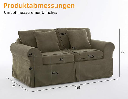 Mistpeople Modern Loveseat Sofa Couch, Upholstered Comfy Sofa with Pillows & Armrests, Deep Seating Couch with Removable Cover for Living Room Bedroom Apartment Office Small Spaces, Green 2 Seats