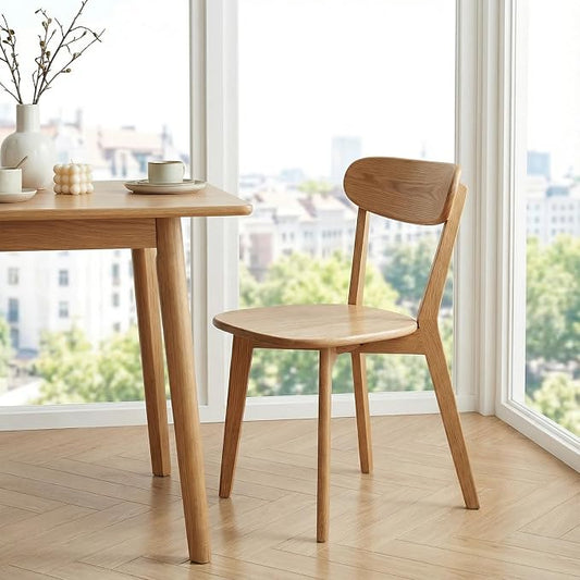 100% Solid Wood Dining Chairs,Mid Century Modern Dining Chairs with Rounded Backrest,Kitchen,Dining Room Chairs Set of 1/2/4 (1, Natural Color)