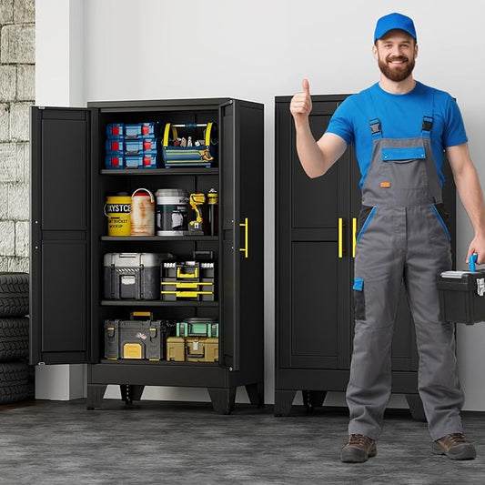 47" Metal Garage Storage Cabinet with 2 Doors and 3 Adjustable Shelves,Metal Storage Cabinets,Steel Tool Cabinets for Home,Office,Garage,Warehouse (Black, 47''H x 24''W x 12''D)