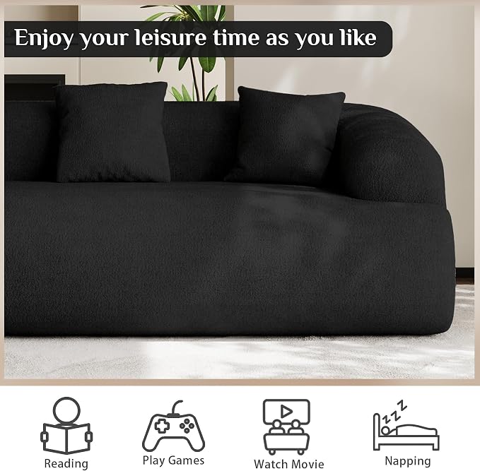 Oversized Sectional Sofa for Living Room, 91" + 76'' Modern Luxury Plush Chenille Extra Deep & Wide Seat Curved Cloud Couch with Throw Pillows, No Assembly Needed, Black