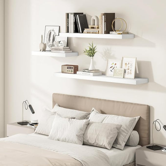 Vivelove 2" Thick Floating Shelves, 47.2 Inch X 12 Deep Shelves for Room Wall Mounted, Floating Shelf for Living Room Bedroom Bathroom Kitchen Laundry Room, Set of 2 White