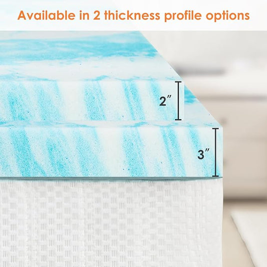 Sweetcrispy Mattress Topper King, 3 Inch Thick Memory Foam Gel Infused Cooling Pad for Pressure Relieve for King Size Bed, Sleeper Sofa, RV, Camper, CertiPUR US Certified, Ventilated and Breathable