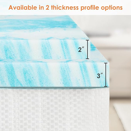 Sweetcrispy Mattress Topper King, 2 Inch Thick Memory Foam Gel Infused Cooling Pad for Pressure Relieve for King Size Bed, Sleeper Sofa, RV, Camper, CertiPUR US Certified, Ventilated and Breathable