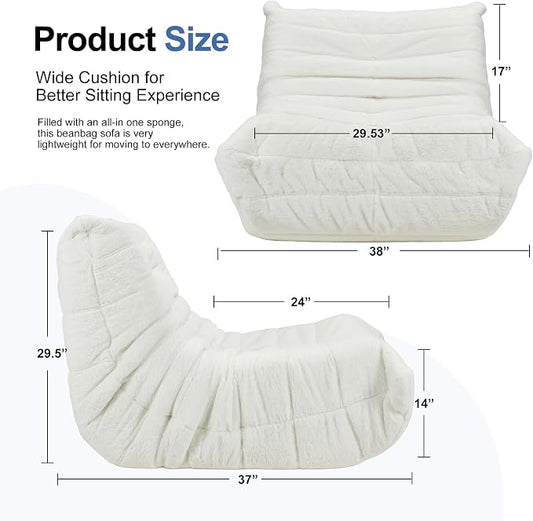 Hobestluk Adults Bean Bag Chair Faux Fur BeanBag Couch for Living Room | White Plush,Ergonomic Design,Memory Foam,UltraSoft,Anti-slip Bottom,No Assembly Required,Decorative Style for Living Room