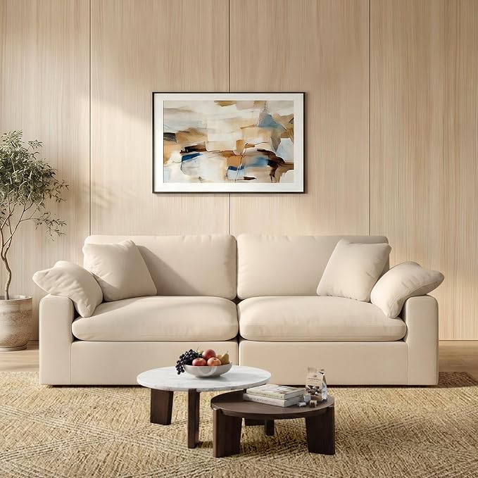 Modular Sectional Sofa Cloud Couch,78.6" Down Filled Comfy Cloud Modern Sofa,2 Seater with Khaki Linen Couch Cushion Covers Removable Furniture for Living Room