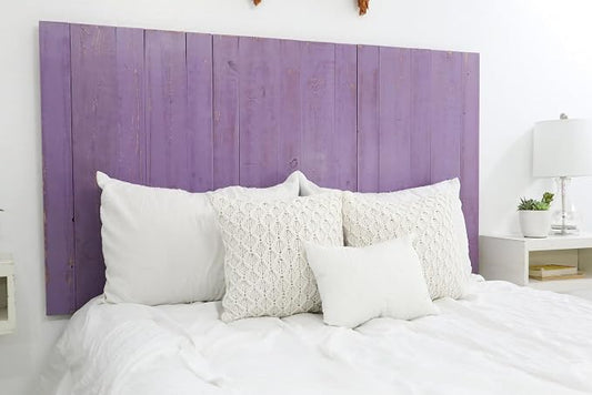 Barn Walls Lavender Headboard, Cottage Design Weathered, Solid Wood Headboard Floating Panels, Wall Mount, Adjustable Height Easy Assembly, King Size