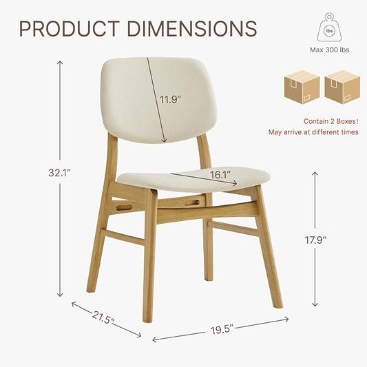 KISLOT Wooden Dining Chairs Set of 4, Upholstered Modern Dining Room Chairs, Mid Century Solid Oak Wood Kitchen Chairs for Farmhouse, Restaurant, Café (Cream Fabric & Original Color)