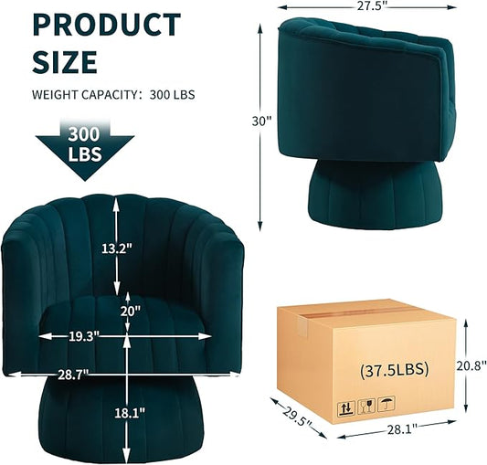 Swivel Accent Barrel Chair - Cute Comfy Small Round 360° Arm Chair Velvet Sofa Club Reading Chair for Living Room Bedroom Office Green
