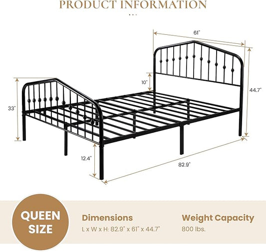 SHA CERLIN Queen Size Metal Platform Bed Frame with Victorian Style Wrought Iron-Art Headboard/Footboard, No Box Spring Required, Black