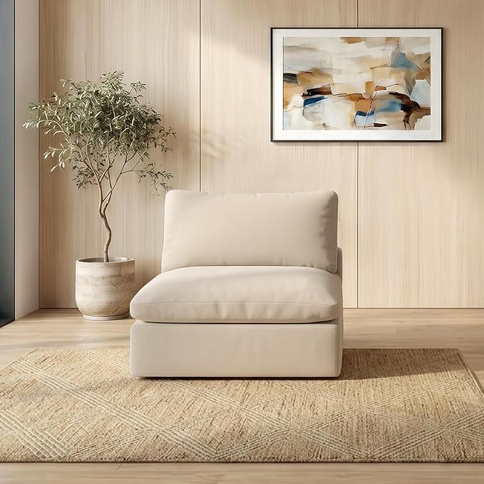 Modular Sectional Sofa,Extra Comfty Deep-Seat-Filled Couch,Khaki Modern Couches for Living Room,Apartment,Office,Small Space