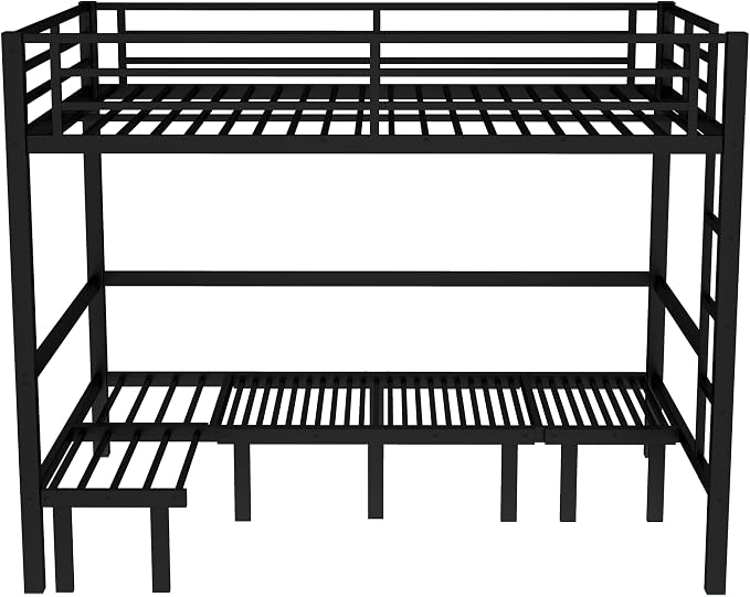 Bellemave Queen Over Queen Futon bunk Bed, Lower bunk can be Pulled Out in Three Sections, Loft Bed with Sofa for Teens, Adults, Bedroom, Black(Excluding Cushions and mattresses)