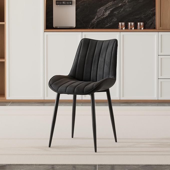 VECELO Dining Chairs Set of 2, Velvet Fabric & Metal Frame, Mordern Style for Kitchen, Living Room,Offcie, Black