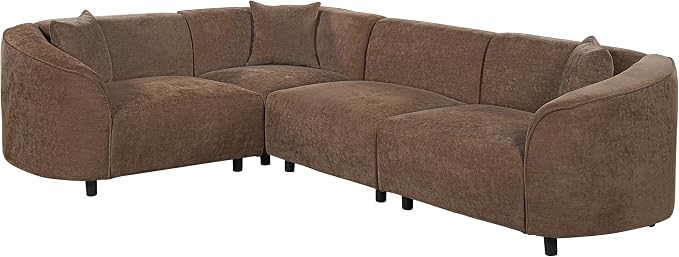 Merax 104" L-Shaped Curved Sofa, Comfy Upholstered Sectional Couch with Extra Deep Seats, Boucle Sofa for Living Room Apartment Office, Brown