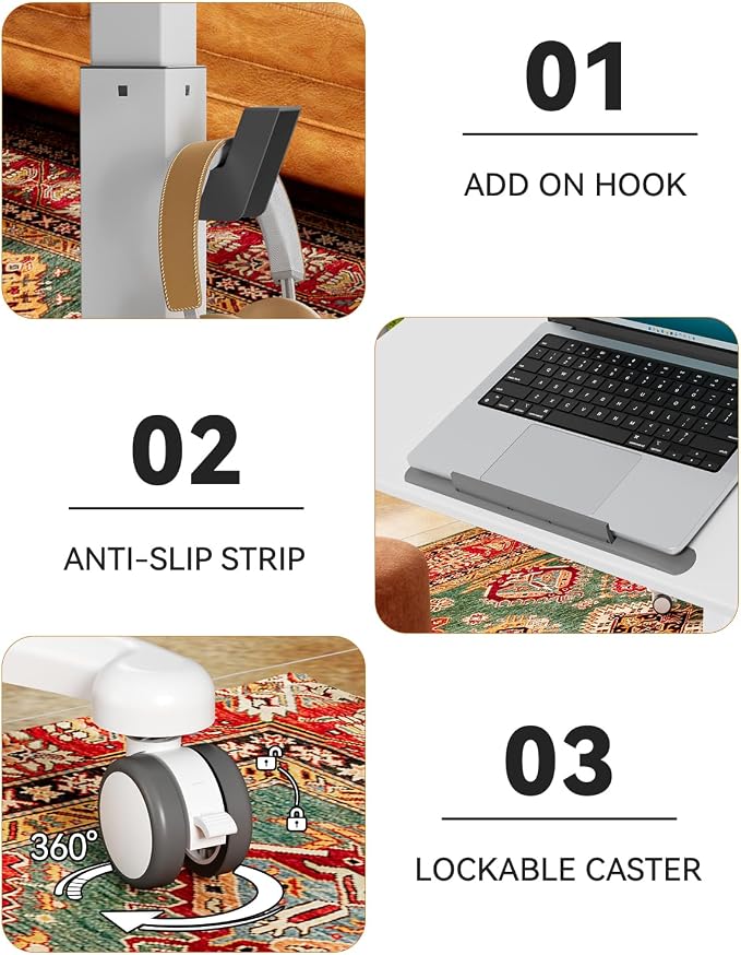 JOY worker Foldable Mobile Standing Desk, Upgraded Height Adjustable Rolling Desk, Max Height 47.6", 90° Tiltable Board & Base, Portable Workstation with Moveable Wheels, Holds Up to 22lbs, White
