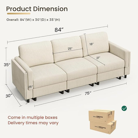 KKL Modular Sectional Sofa Bed with Storage Ottoman, Convertible L/U-Shaped Sleeper Couch for Living Room, Modern Reversible Design(Beige,3 Seat Sofa)