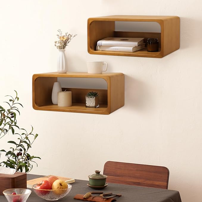Floating Nightstand, Wall Mounted Bedside Shelf, Handmade Bedroom Furniture,Pine Wood Floating Bedside Table, Minimalist and Unique Style 18”x 10”x 7.5” Walnut