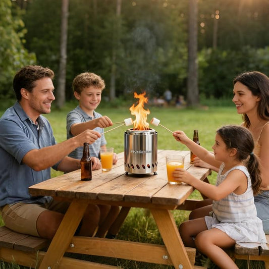 Tabletop Fire Pit Low Smoke Burning, VivaGarden Smokeless Firepit Outdoor & Patio, Safe Burning Portable Mini Table Top Firepit with Carry Bag, Silver (7.8 x 5.6 inch)