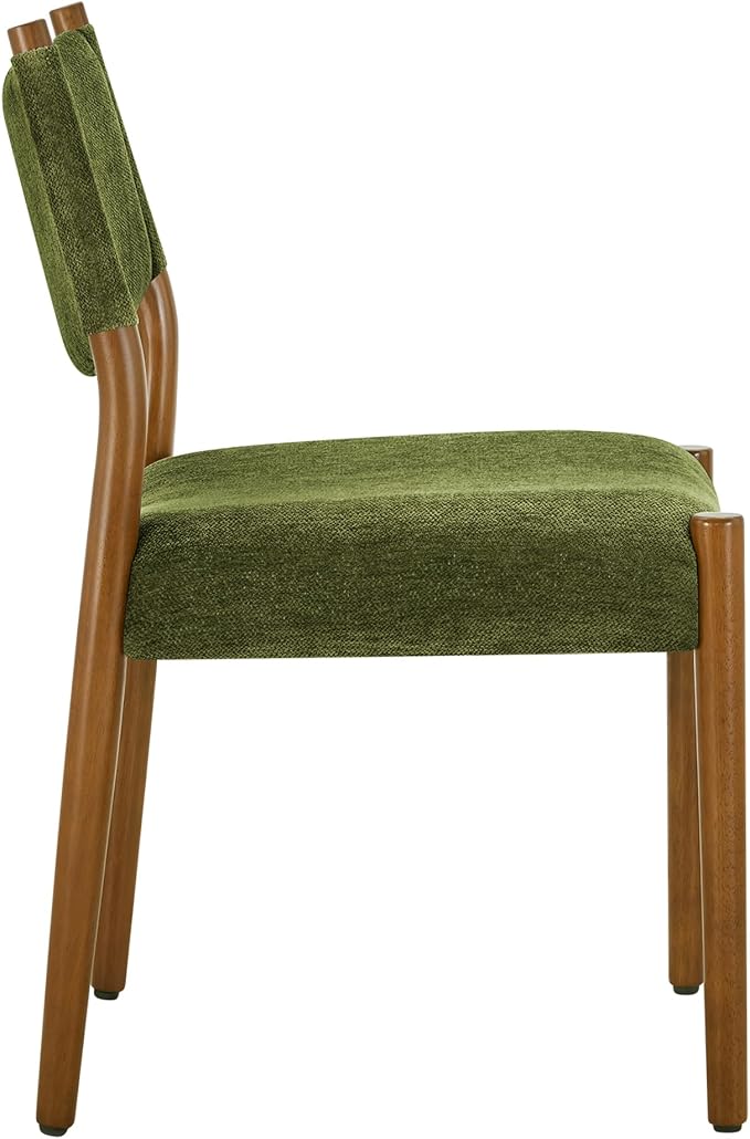 KISLOT Upholstered Dining Chairs Set of 6, Solid Wood Armless Kitchen Chairs with Soft Polyester Fabric, 18.9" Seat Height, Modern Dining Room Seating, 300 lbs Capacity, Green