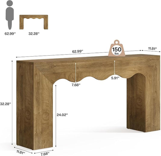 Tribesigns 63" Farmhouse Console Table, Wooden Couch Table Behind Sofa with Storage, Long Entryway Sofa Station, Narrow Console Stand with Base, Hallway Stand for Entryway (1, Light Brown)