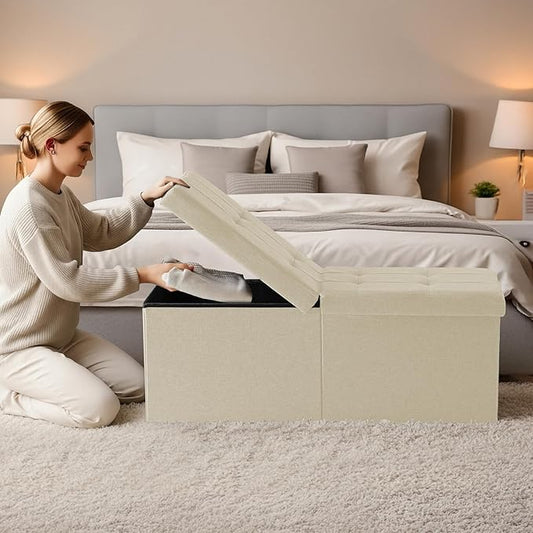 35-INCH Storage Ottoman Bench, Footrest with Storage, End of Bed Bench Coffee Table for Living Room, Bedroom, Entryway, Beige