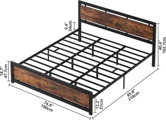 LIKIMIO California King Bed Frame with Headboard and Footboard, Metal Strong Supports, Easy Assembly, Noise-Free, No Box Spring Needed, Vintage Brown