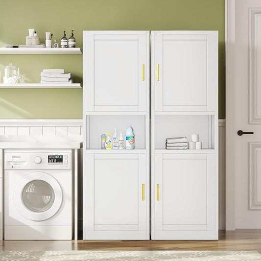 67" H Metal Tall Narrow Storage Cabinet, Freestanding Floor Cabinet with 2 Doors and Adjustable Shelves, Pantry Storage Cabinets for Bathroom, Living Room, Entryway and Kitchen