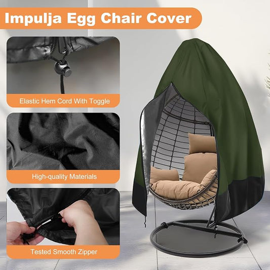 Egg Chair Cover Waterproof, 75x45 Inch Outdoor Hanging Egg Swing Chair Cover, Heavy Duty 420D Oxford Fabric, UV Resistant Windproof with Zipper & Drawstring, Fits Single Seat Egg Chair (Army Green)