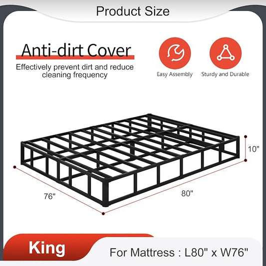 Yicensen 10 Inch High Profile King Box Spring Heavy Duty Metal King Size Box Spring with Fabric Cover, Sturdy Mattress Foundation, Easy Assembly, Noise Free, Black