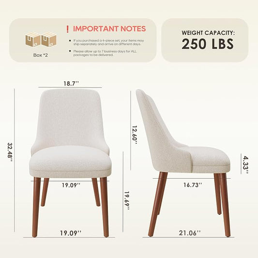 MALOL Dining Chairs Set of 4, Upholstered Dining Room Chair with Wood Legs, High-Back Padded Kitchen Chairs for Dining Room/Restaurant/Cafe, Beige