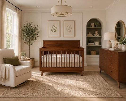 Evolur Loft Antilia Mid-Century 4-in-1 Crib in Walnut, Greenguard Gold & JPMA Certified, Baby Crib Converts to Toddler Bed, Daybed & Full Bed