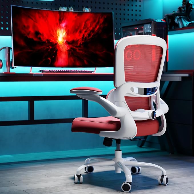 TRALT Office Chair - Ergonomic Desk Chair with Adjustable Lumbar Support, Mesh Computer Chair, Executive Chairs for Home Office Comfortable Lumbar Support (White Red)