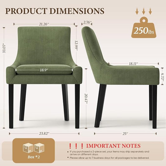 Modern Dining Room Chairs Set of 4 with Mid Back and Wood Legs, Upholstered Kitchen Chairs for Dining Room/Living Room, Light Green