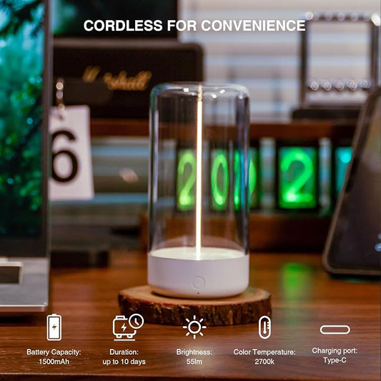 AUGE LIGHT Mini Minimalist Table Lamp Cordless Lamp Rechargeable Table Lamp Portable Nightstand Lamps Desk Lamps for Home Office Unique Ambient Light Mood Lighting for Desk Decor Beside (White)