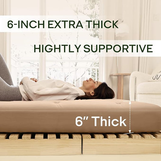 ZonLi Japanese Floor Futon Mattress Twin Size 39"x 75",100% Cotton Cover 6'' Thicken Tatami Mattress,Foldable Sleeping Pad,Portable Dormitory Tatami Mat,Roll Up Floor Lounger Bed for Adult (Khaki)