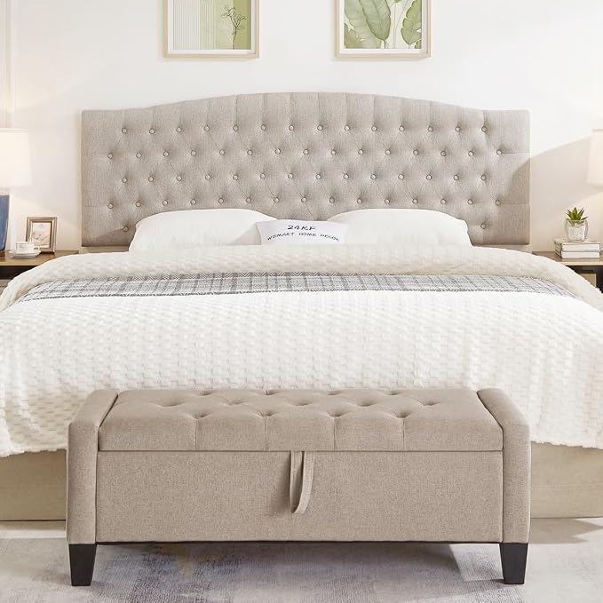 24KF Upholstered Tufted Button Linen Wall Mounted Headboard,Comfortable Fashional Headboard King/CA King Size, 6055-K-Linen