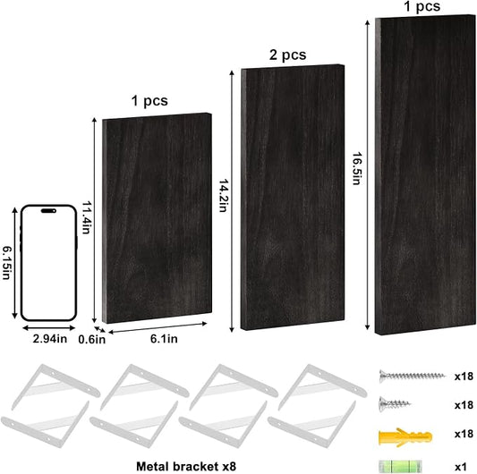 YGEOMER Floating Shelves for Wall, Different Sizes Black Wall Shelves for Living Room, Bathroom, Bedroom, Kitchen, Home Decor (Set of 4)