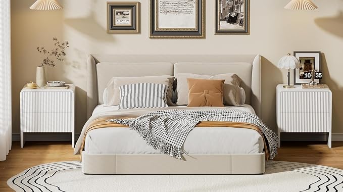 Furniway 3 Piece Bedroom Dresser Set, 6 Drawer Dresser with 2 Nightstands, Fluted Chest of Drawers with Pop-Up Design, Modern Storage Furniture for Bedroom, Living Room, Entryway, White