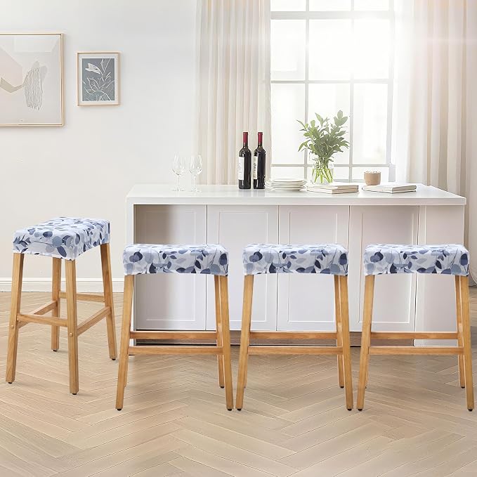 YISUN Stool Covers Rectangle - 4 Pack Stretch Waterproof Saddle Seat Cover Counter Bar Stools Bar Chairs Covers Kitchen Island Chairs Cushion Protector (4, F-Grey White)