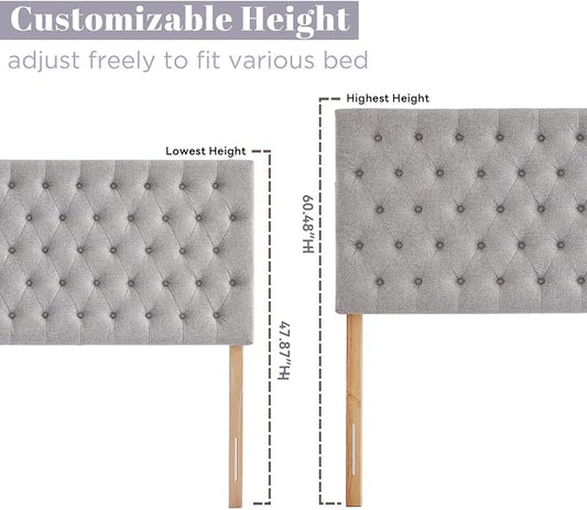 Upholstered King Headboard Only, Premium Linen Button Tufted Headboards, Adjustable Solid Wood Head Board, Padded Headboard with Solid Wood Legs in Bedroom (Grey)