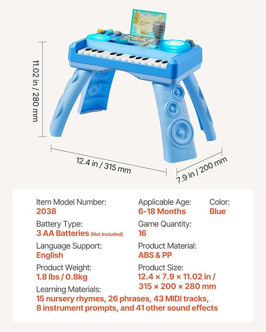 VEVOR Baby DJ Playset for Toddlers 6-18 Months, Educational Musical Table Toys with 133 Sound Sources, Recording and LED DJ Turntable, Baby Activity Table for Birthday, for Kids Aged 6-18 Months