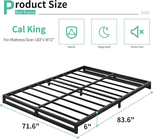 Lutown-Teen 6 Inch California King Bed Frames No Box Spring Needed Heavy Duty Metal Cal King Platform for Mattress Foundation, Noise Free, Easy Assembly, Black