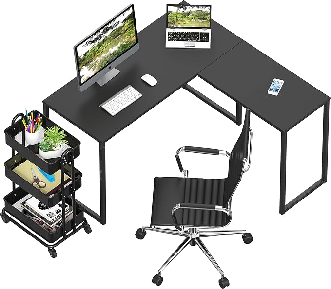 SHW Mission 48 x 48 Inches L-Shape Home Office Computer Desk, Black