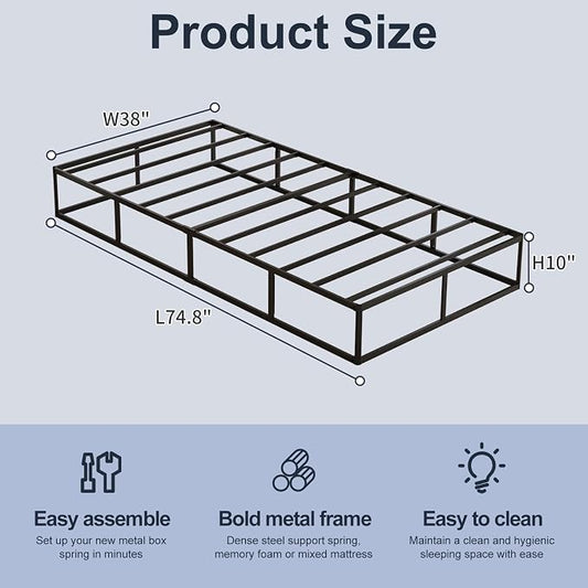 10 Inch High Profile Twin Box Spring, Heavy Duty Metal Frame Mattress Foundation with Fabric Cover, Easy Assembly, Noise-Free (10 Inch, Twin)