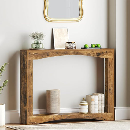 YATINEY Narrow Console Table, 5.9'' Thin Entryway Table, Behind Couch Table for Small Spaces, Small Farmhouse Hallway Table, for Living Room, Hallway, Foyer, Rustic Brown CT19RR